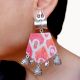 Orange Printed Floral Trishul Charm Earrings